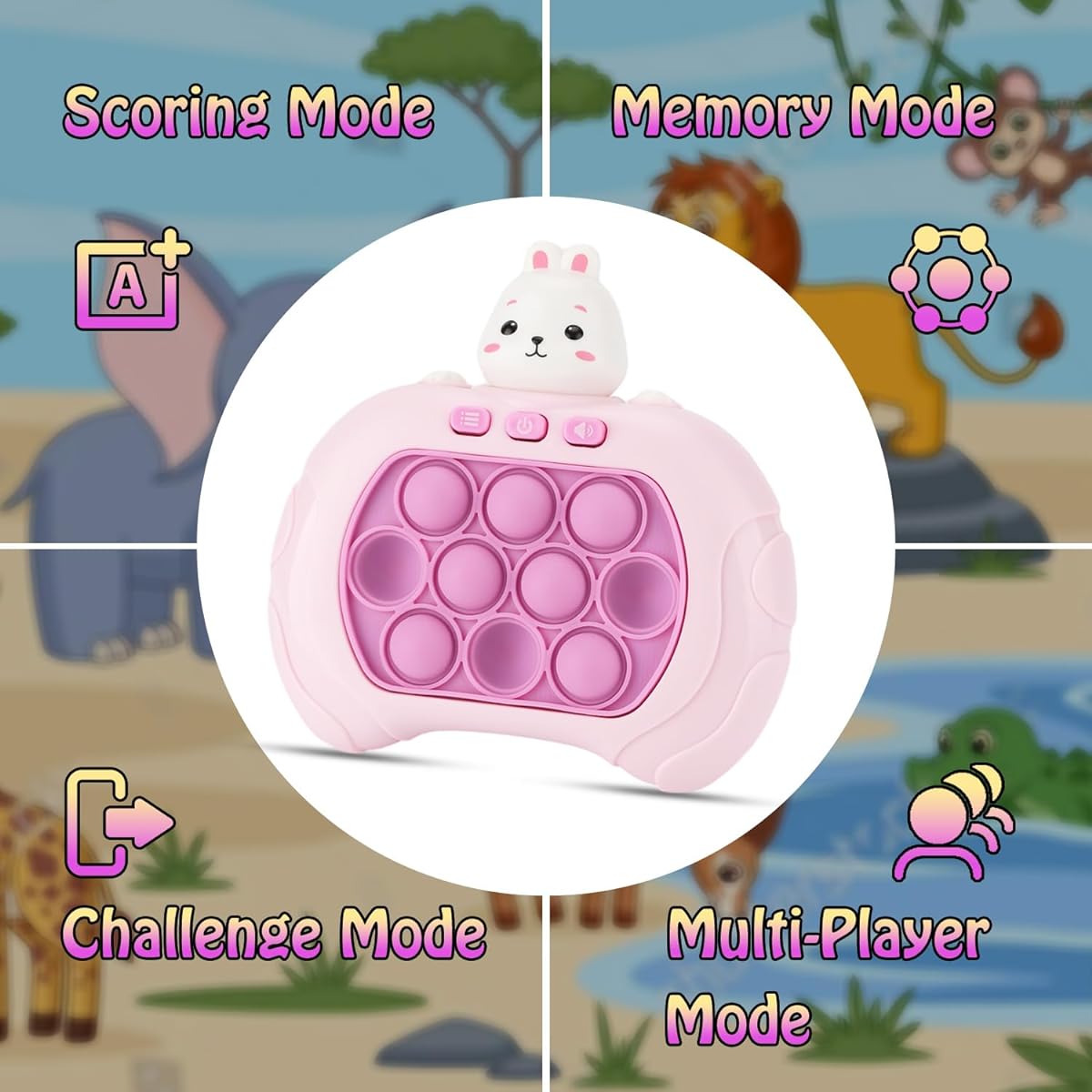 OAKTECH Handheld Push Game, Fast Push Game for Kids, Rabbit Quick Push Bubble Button Game, Pop It Game, Animal Version, Sensory Pop Fidget Toy, Age 3-12, Kids, Boys, Girls, Adults, Birthday Gift