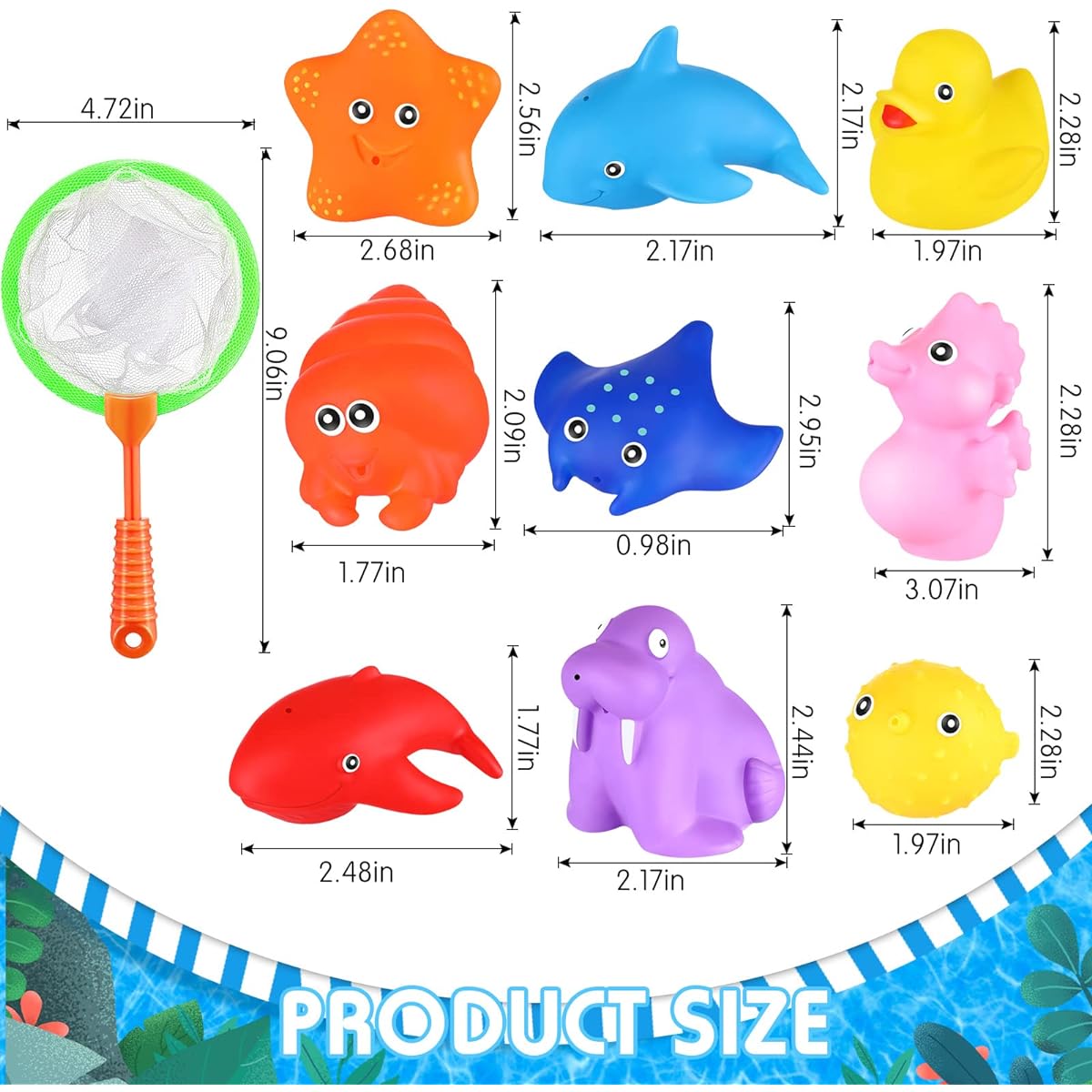 Sratte Baby Bath Toys Fishing Game Set 50 Pieces Kids Water Games Pool Toys Toddler Floating Sea Animal Bathtub Toy Set with Fishing Net Mold Free Bath Toys Toddler Girls Boys