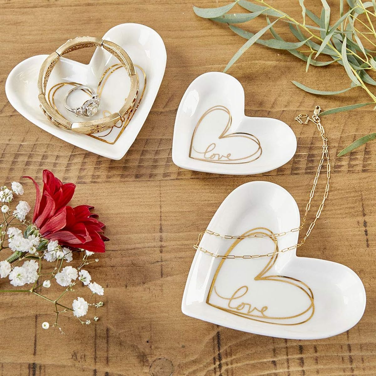 Kate Aspen Love Ceramic Gold Foil Wedding Trinket Box, Heart, Medium