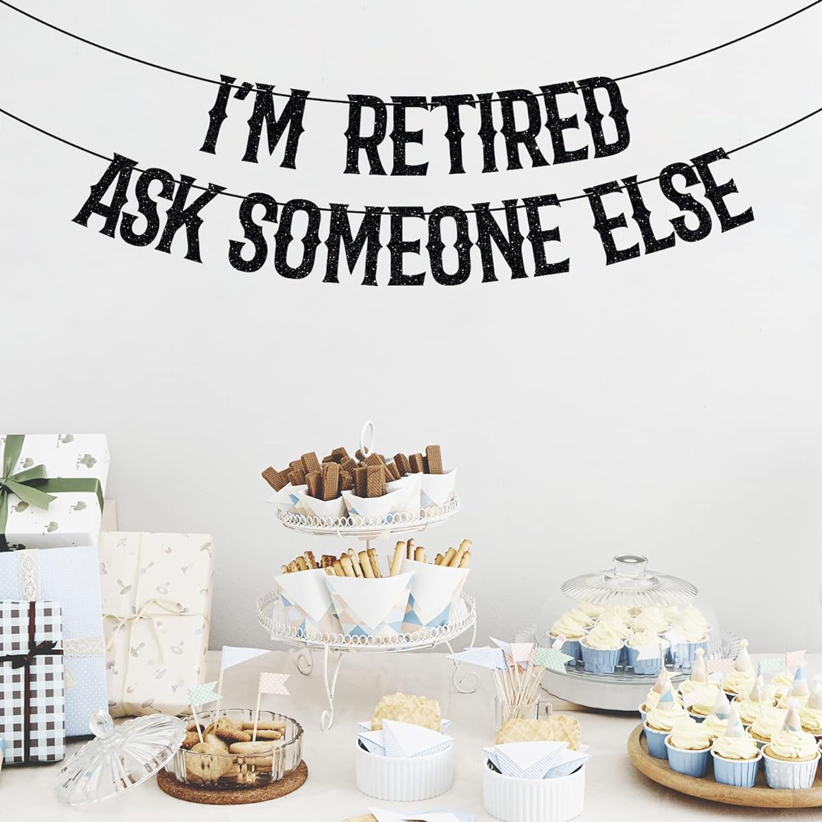 I'm Retired Ask Someone Else Banner Retirement Party Decorations Officially Retired Happy Retirement Party Decorations Supplies Black Glitter