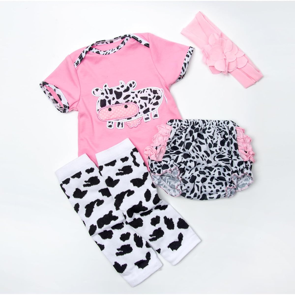 Medylove Reborn Doll Baby Clothes Pink Dairy Cow Outfit 20-23 inches Reborn Doll Girl Baby Clothes Baby Set Reborn Doll Matching Clothes