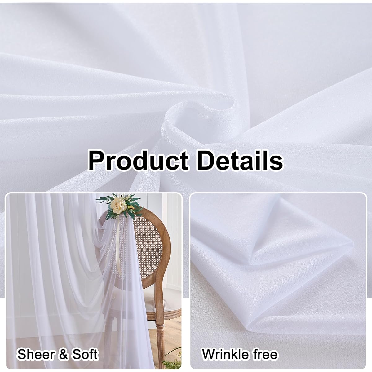 10ft x 20ft Chiffon White Backdrop Curtain Panels Wrinkle Free Tulle Wedding Party Background Drape Birthday Party Decoration Supplies