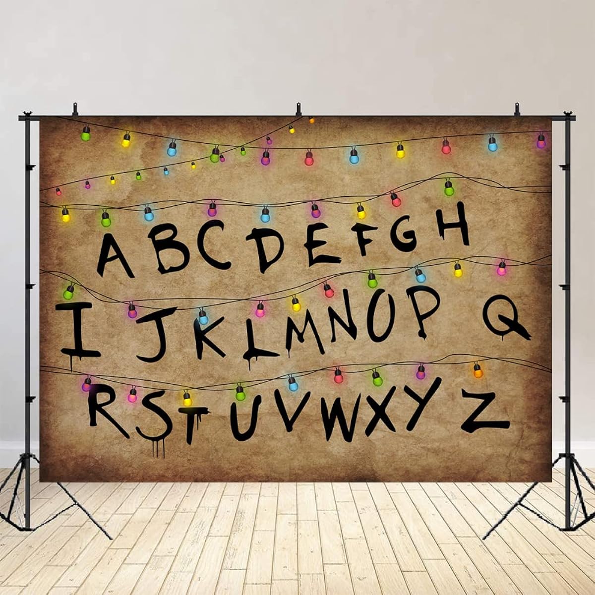 Lofaris Stranger Backdrop Rustic Alphabet Colorful Lights Background Kids Birthday Baby Shower Party Decorations Cake Table Banner Photo Booth Props Cake Table Banner 6x4ft