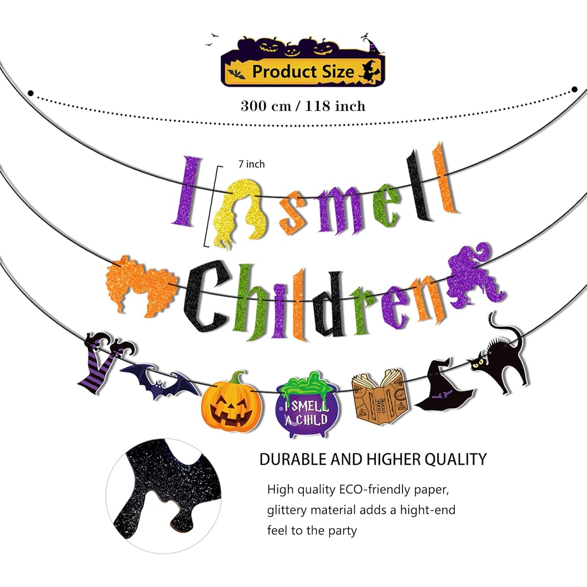 Hocus Pocus Halloween Banner for Kids, Pre-strung Halloween Party Decorations, Halloween Witch Banner, I Smell Decorations for Kids, Hocus Pocus Party Supplies