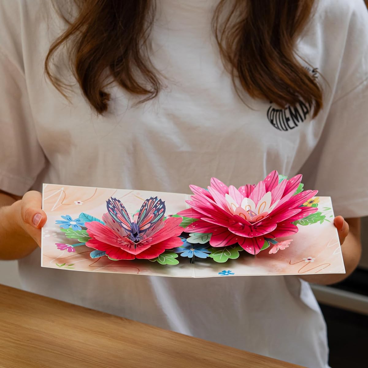 Paper Love Frndly 3D Bloom and Butterfly Pop-up Card - 100% recycled and eco-friendly, 8" x 6" cover - Note tag included