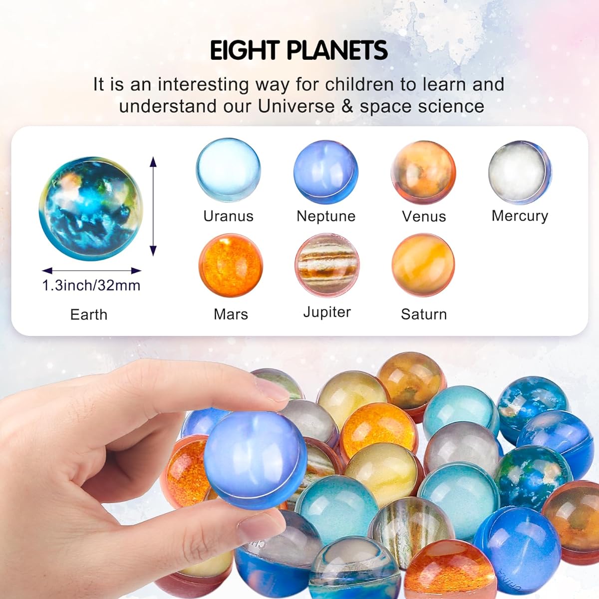 Ecoofor Bouncy Balls for Kids, 24 Pieces 32mm Planet Bouncy Balls, Kids Birthday Party Favors