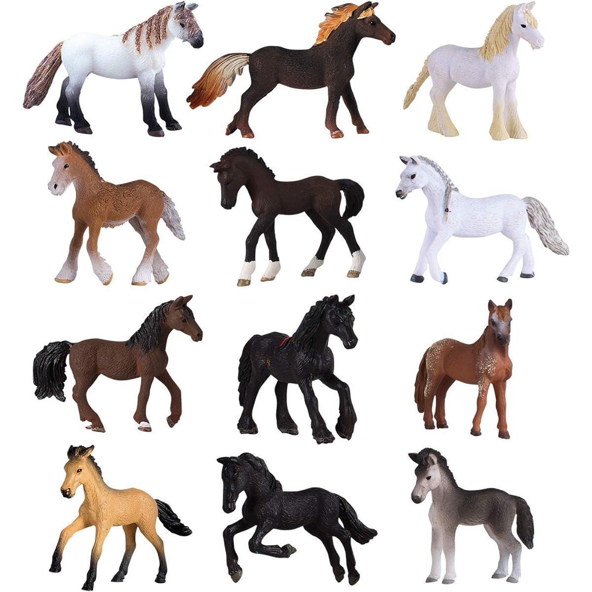 Liberty Imports Deluxe Horse Figurines for Kids, Set of 12 Realistic Toy Pony Figures, Bulk Animal Variety Cake Topper Gift Pack