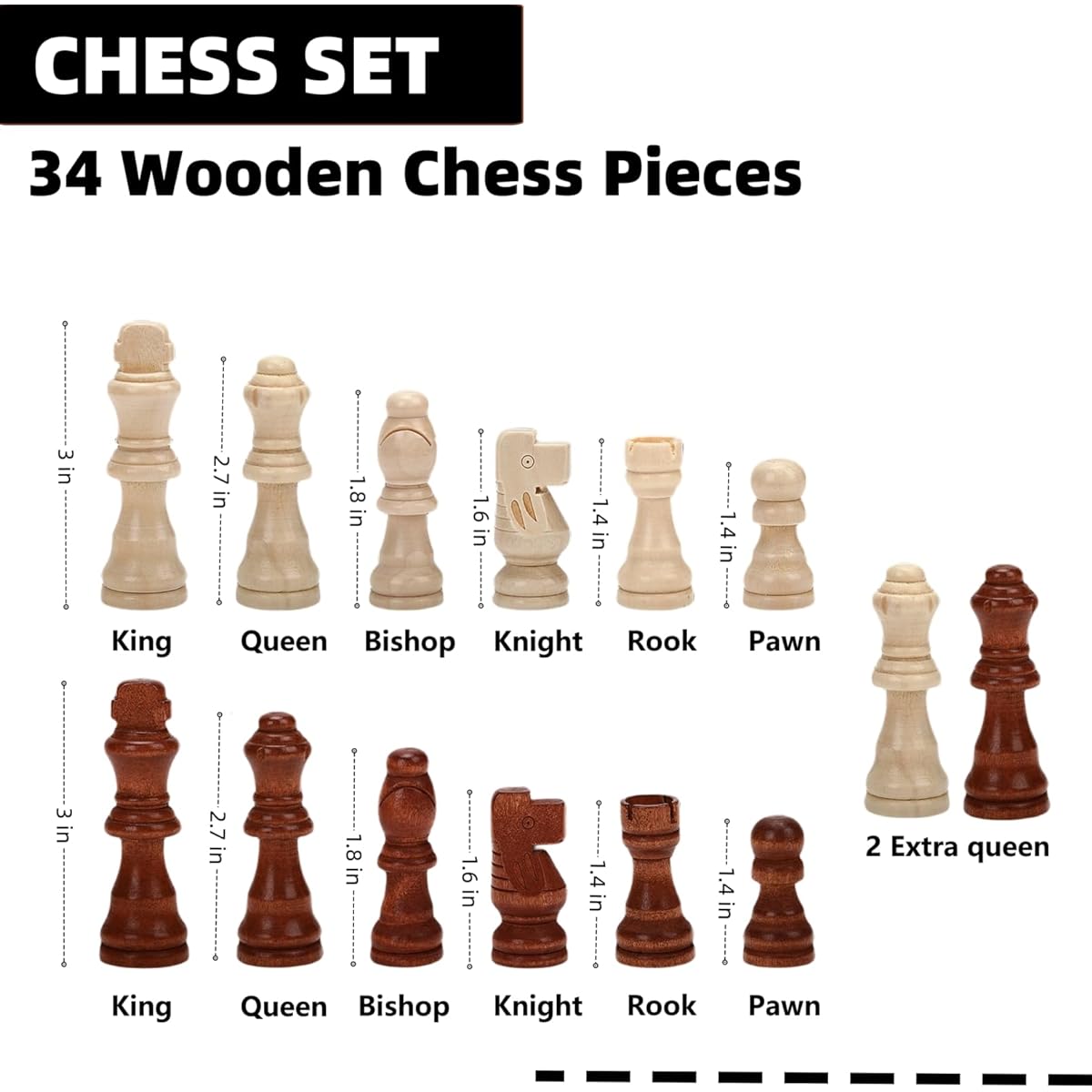Board Game Wooden Chess Board Game Set for Adults and Kids with Extra Queen & Carry Bag