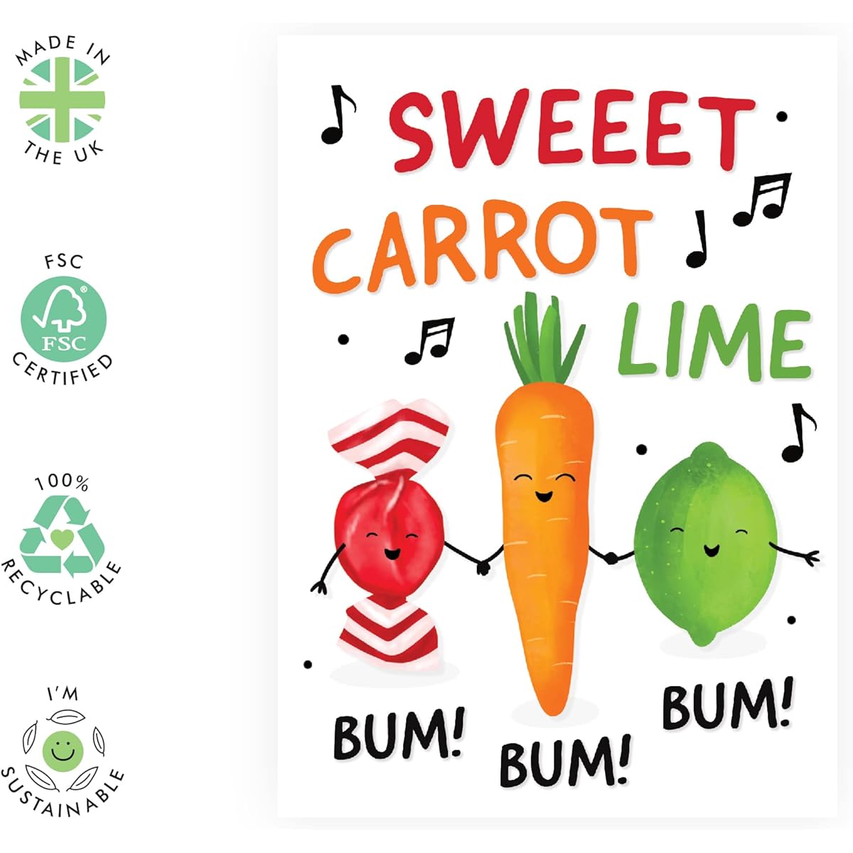 Funny Birthday Cards For Women - Birthday Card for Men - Funny Gifts For Him Her - 'Sweet Carrot Lime' - Happy Birthday Card For Mom Dad - Comes With Fun Stickers - Recyclable - By Central 23