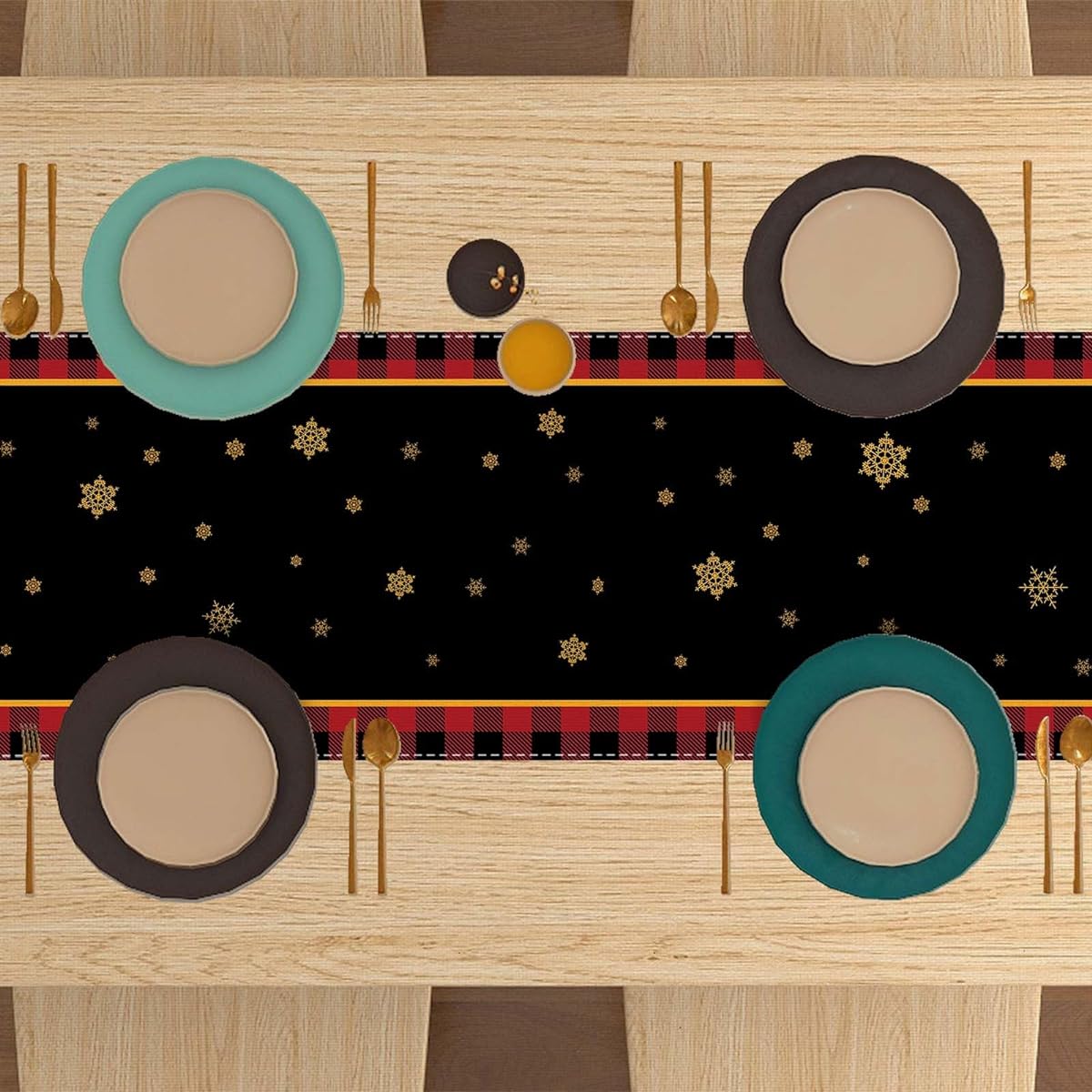 Linen Red and Black Buffalo Check Check Pagan Christmas Table Runner 72" Long Farmhouse Winter Holiday Xmas Yule Home Kitchen Dining Room Table Decorations