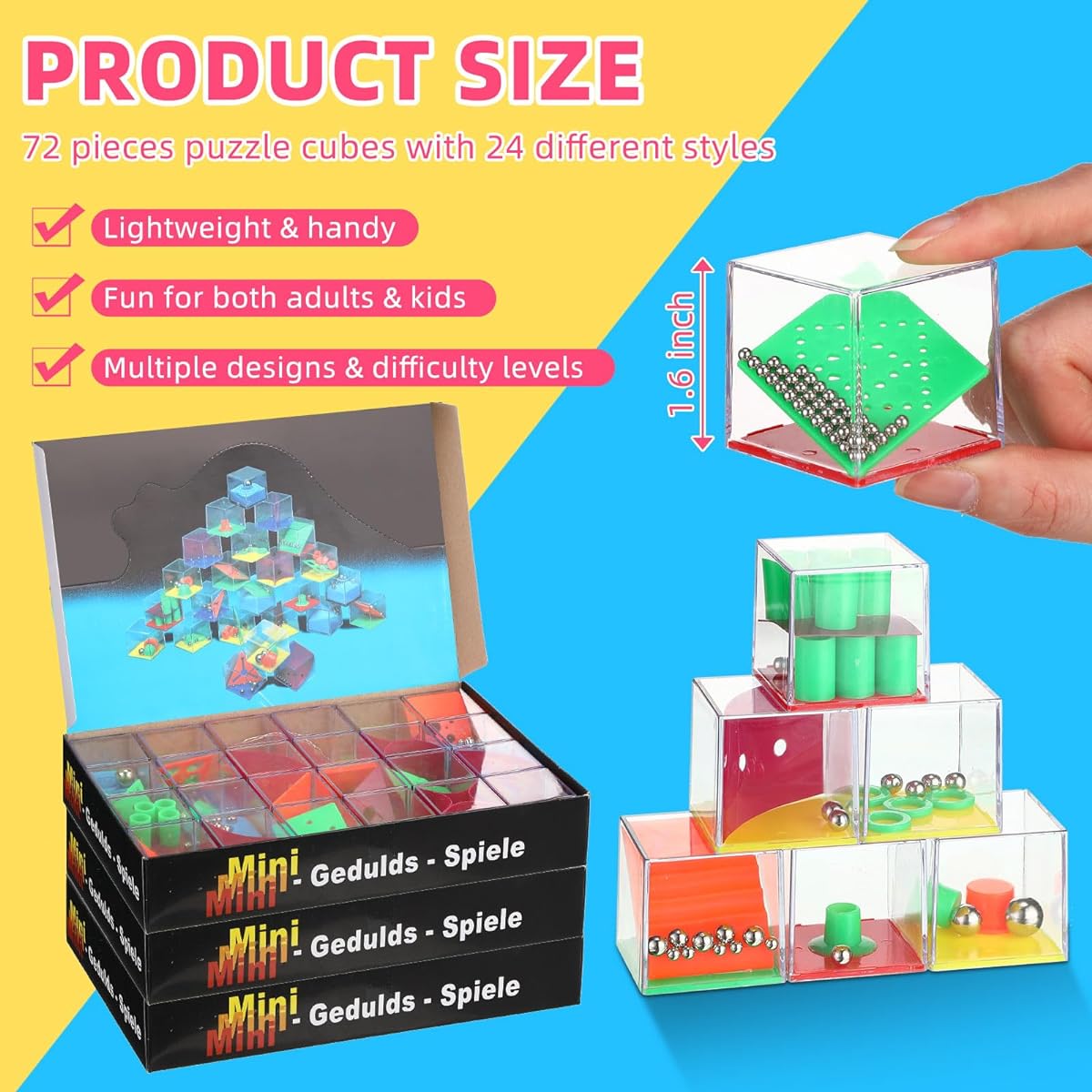 Sotiff 72 Piece Puzzle Party Favors, Mini Puzzle Box, Assorted 3D Cube Balance IQ Mindful Maze Set for Teens/Adults Challenge, Decompression Stocking Stuffers, Game Gifts