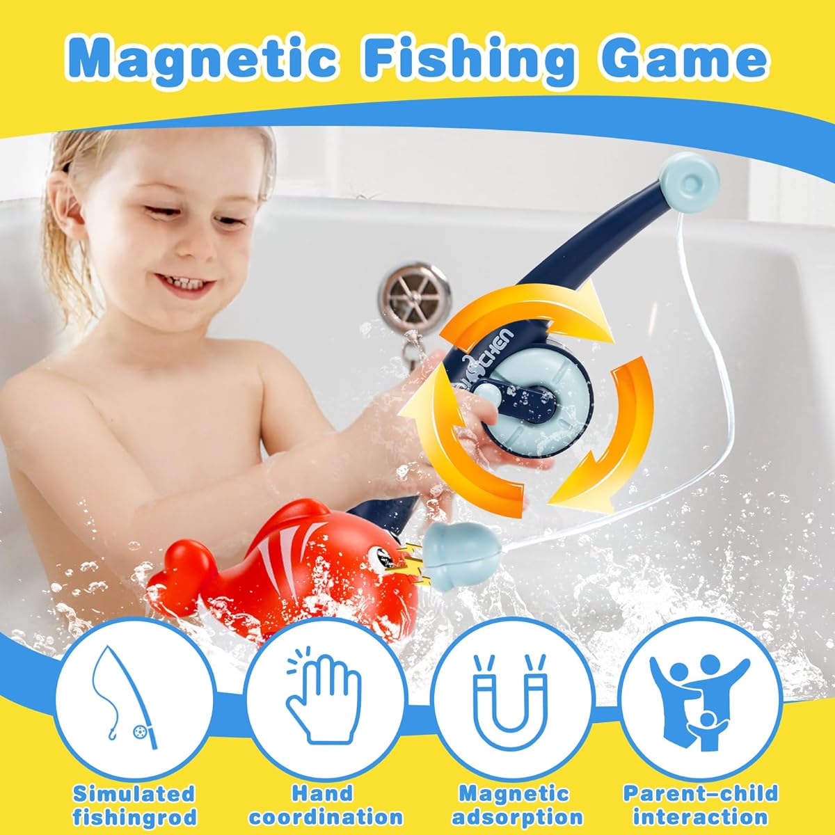 Bath Toy Set, 16 Pack Baby Bath Toys, Bath Toys for 1-3 Year Old Kids, Fishing Game for Toddlers, Great Christmas or Birthday Gift for Boys/Girls