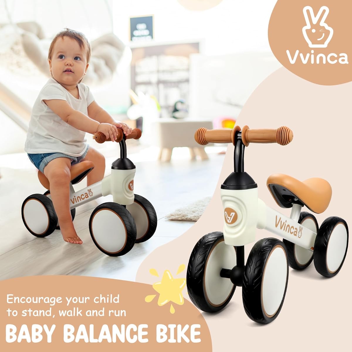Vvinca Baby Toddler Balance Bike Black Brown