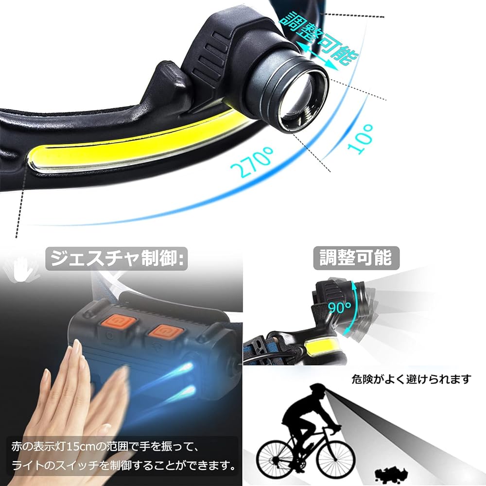 DOKEEP Headlight, USB Rechargeable Dual Light Source, High Brightness, Sensor Function, IPX5 Waterproof, LED Headlight, Sensor Light, Lightweight, Fishing, Bicycle, Mountain Climbing, Work Light, Easy to Operate, Long Time Use, Storage Bag Included, PSE