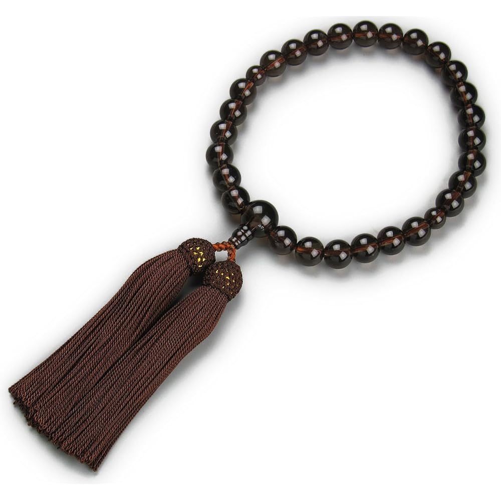 Nenjudo Prayer Beads Made in Japan Men's Prayer Beads Brown Crystal Co-tailored Pure Silk Tassel with Head (Paulownia Box) Can be used by all sects