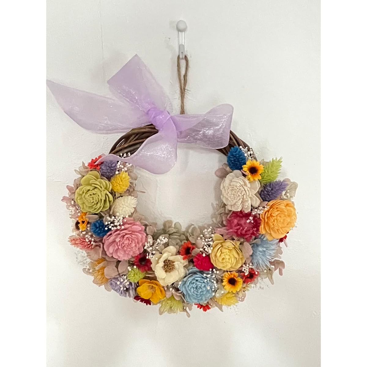 Lulu's Crescent Flower Wreath Pastel Preserved Flowers Dried Flowers Natural Wreath Size: Width 22cm x Height 20cm x Depth 7cm Pastel Lulu's-1400