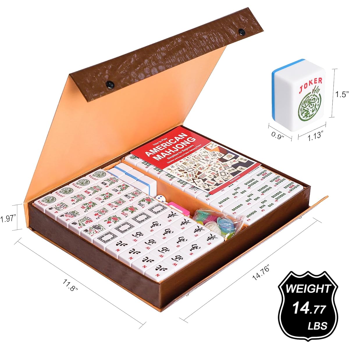 GUSTARIA American Mahjong Game Set, Mahjong Tile Set, 166 Large Numbered Tiles (1.5 Inch Blue), Mahjong Tile Set with Brown Carry Case (Mahjong)