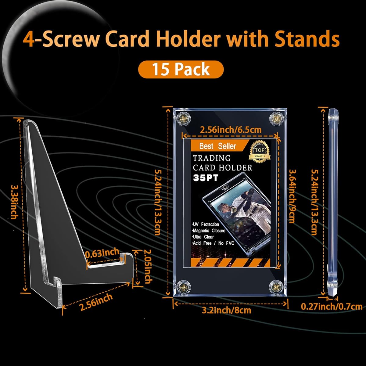 Jetec 30 Pieces Screw Trading Card Protector with Display Stand Acrylic Card Holder 35PT Baseball Card Holder for Trading Cards Football Sports Game Card Storage Display