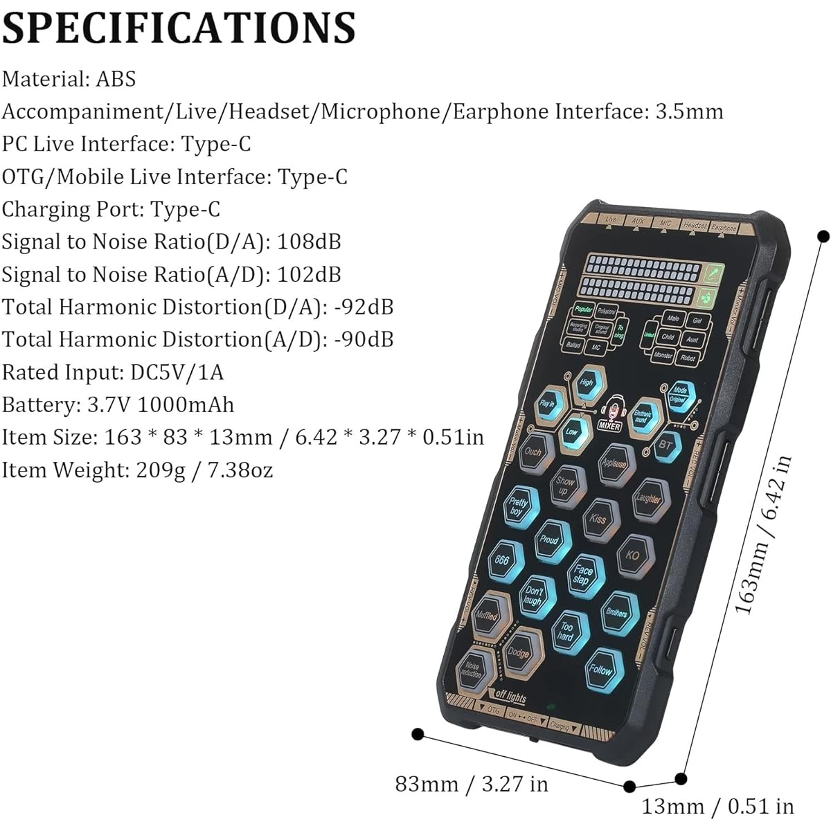 Live Sound Card Handheld Outdoor Portable DSP Sound Card Effect Device Audio Mixer Voice Changer Audio Card Sound Changer