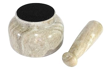 KLEO 5" Diameter Natural Stone Marble Mortar and Pestle Set Spice Grinder, Medicine Masher (Beige)