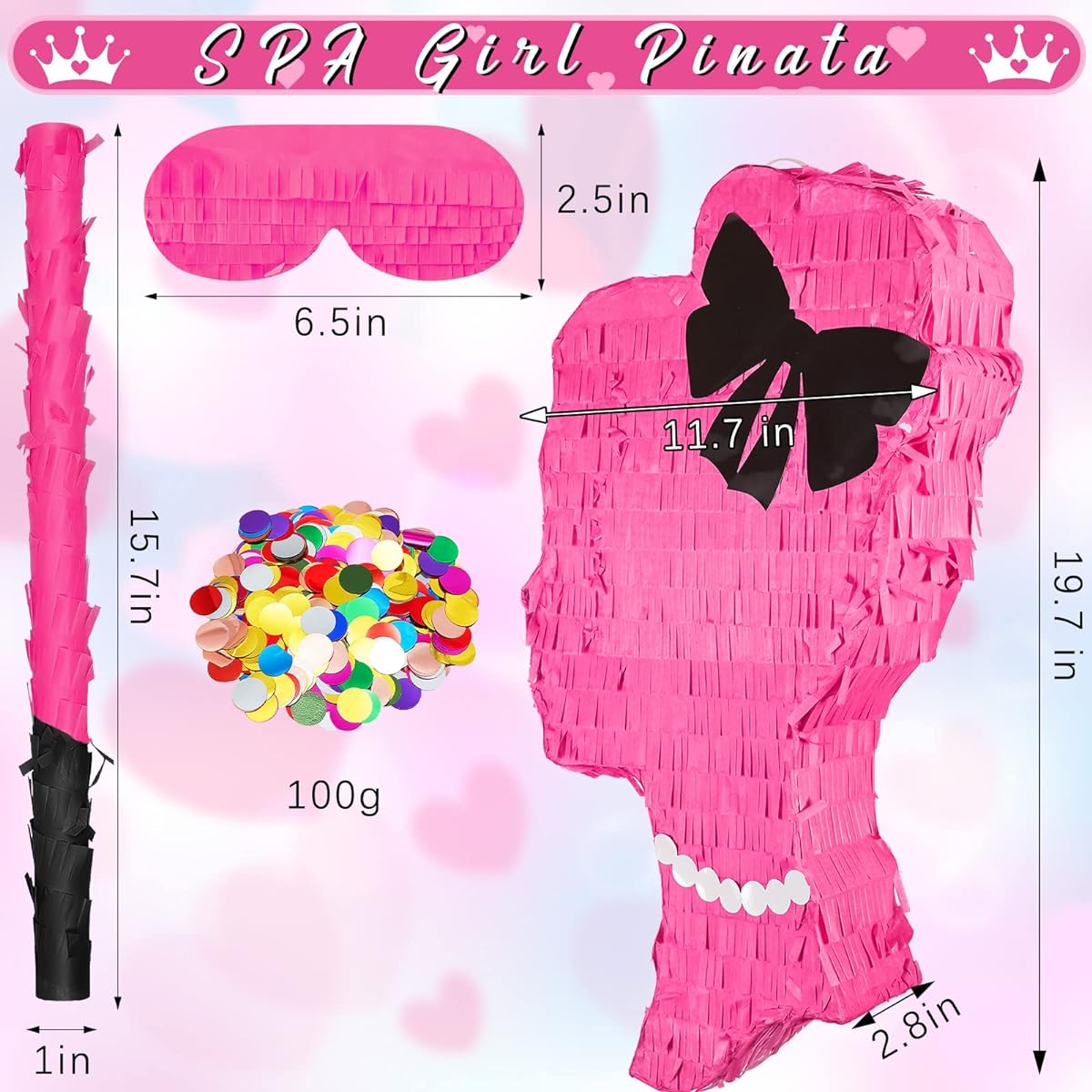 Girl SPA Hair Dryer Pinata Set with Stick Blindfold Round Confetti Cinco de Mayo Party Decorations Girls Birthday Party Supplies (Girls)