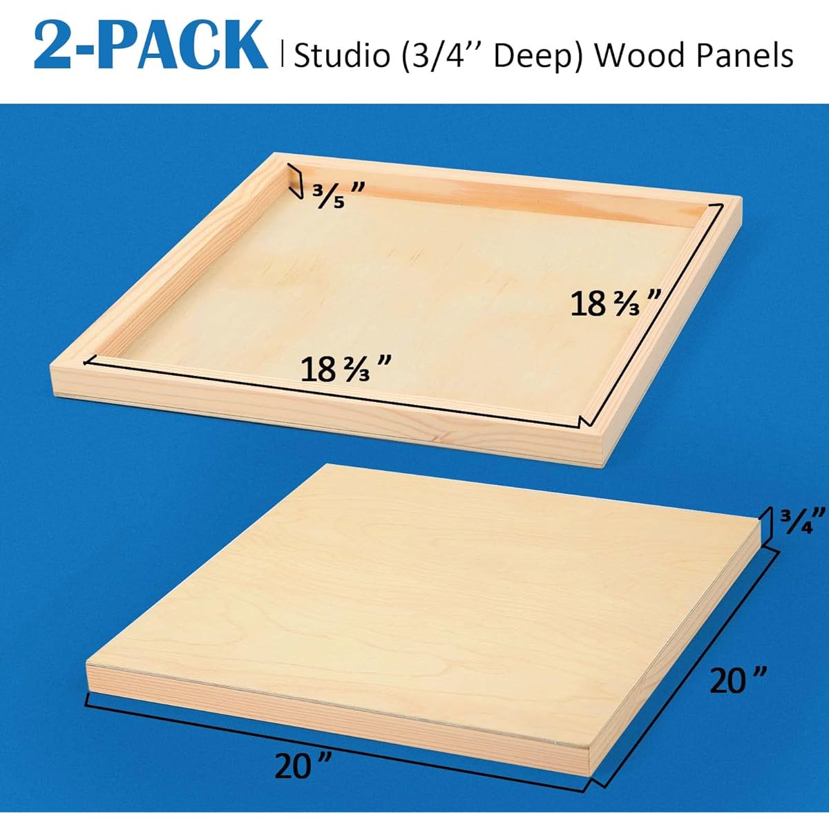 Falling in Art Unfinished Birch Wood Canvas Panel Kit 2 Pack 20x20" Studio 3/4" Deep Cradle Board for Arts, Crafts, Painting and More