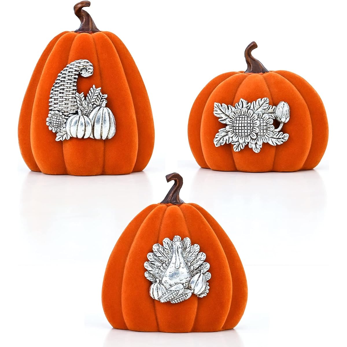 ALLADINBOX Thanksgiving Artificial Pumpkin Home Decoration Gift Set Autumn Resin Pumpkin Centerpiece Metal Turkey Exquisite Craftsmanship Design Thanksgiving Harvest Table Decoration
