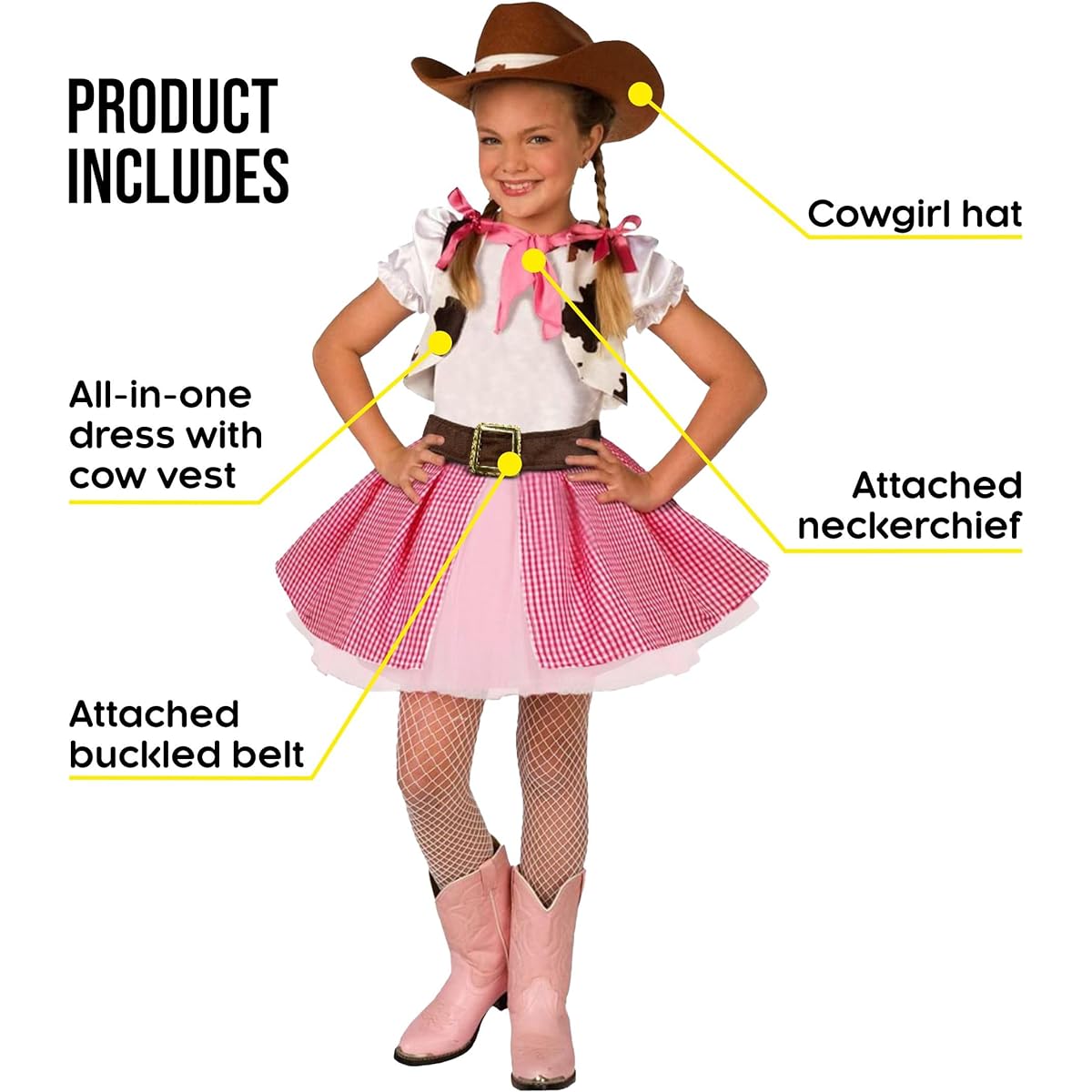 Girls Cowgirl Cutie Adorable Costume - 3 Piece Quality Costume