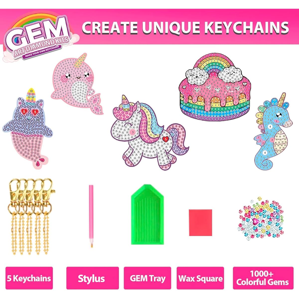 Arts and Crafts for Kids Ages 8-12 - Diamond Painting Kits for Kids - Diamond Art Diamond Dot Gem Art Kits for Kids Make Your Own Gem Keychain Unicorn Painting Kit for Ages 3-5 4-6 6-8
