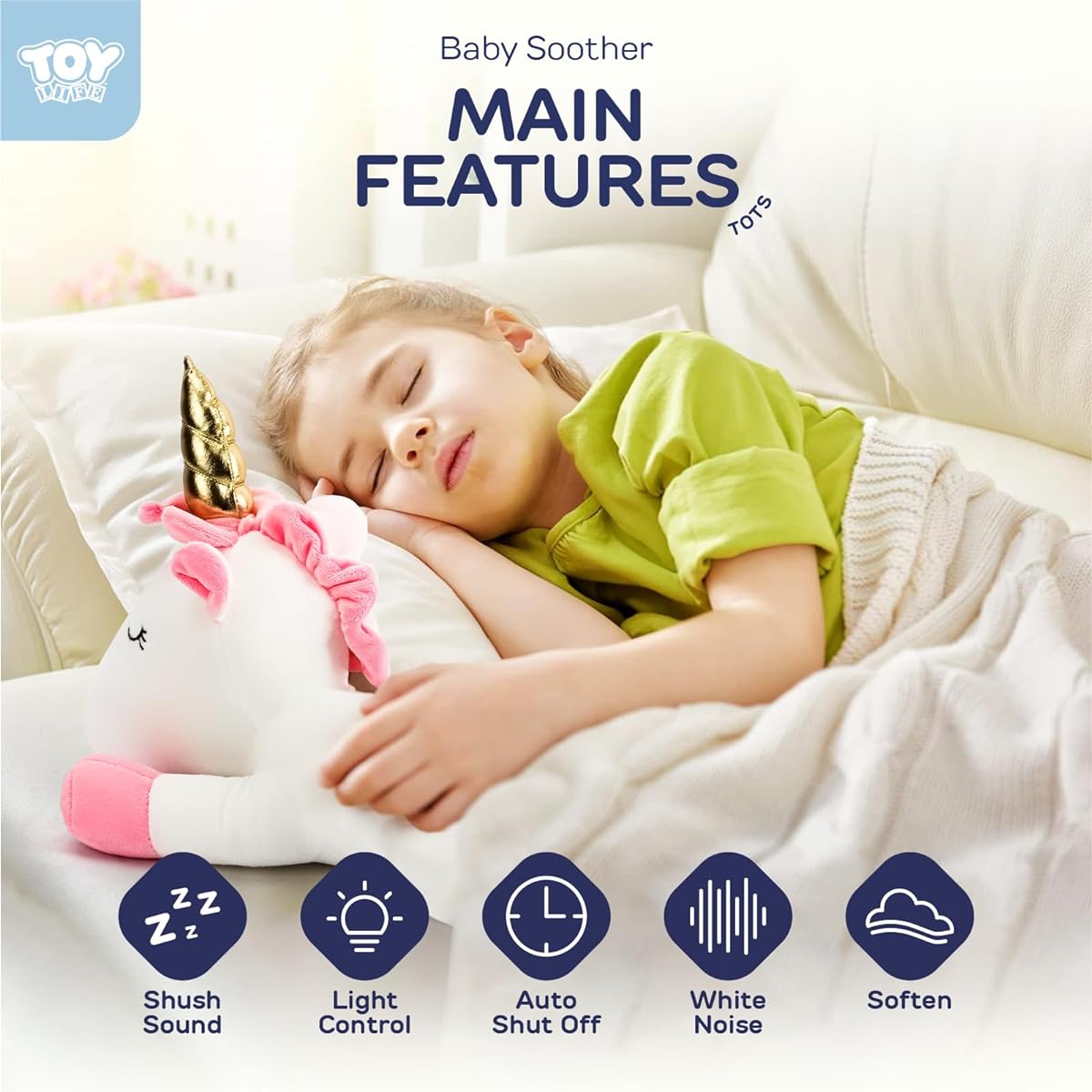 TOY Life Musical Plush Unicorn Toy White
