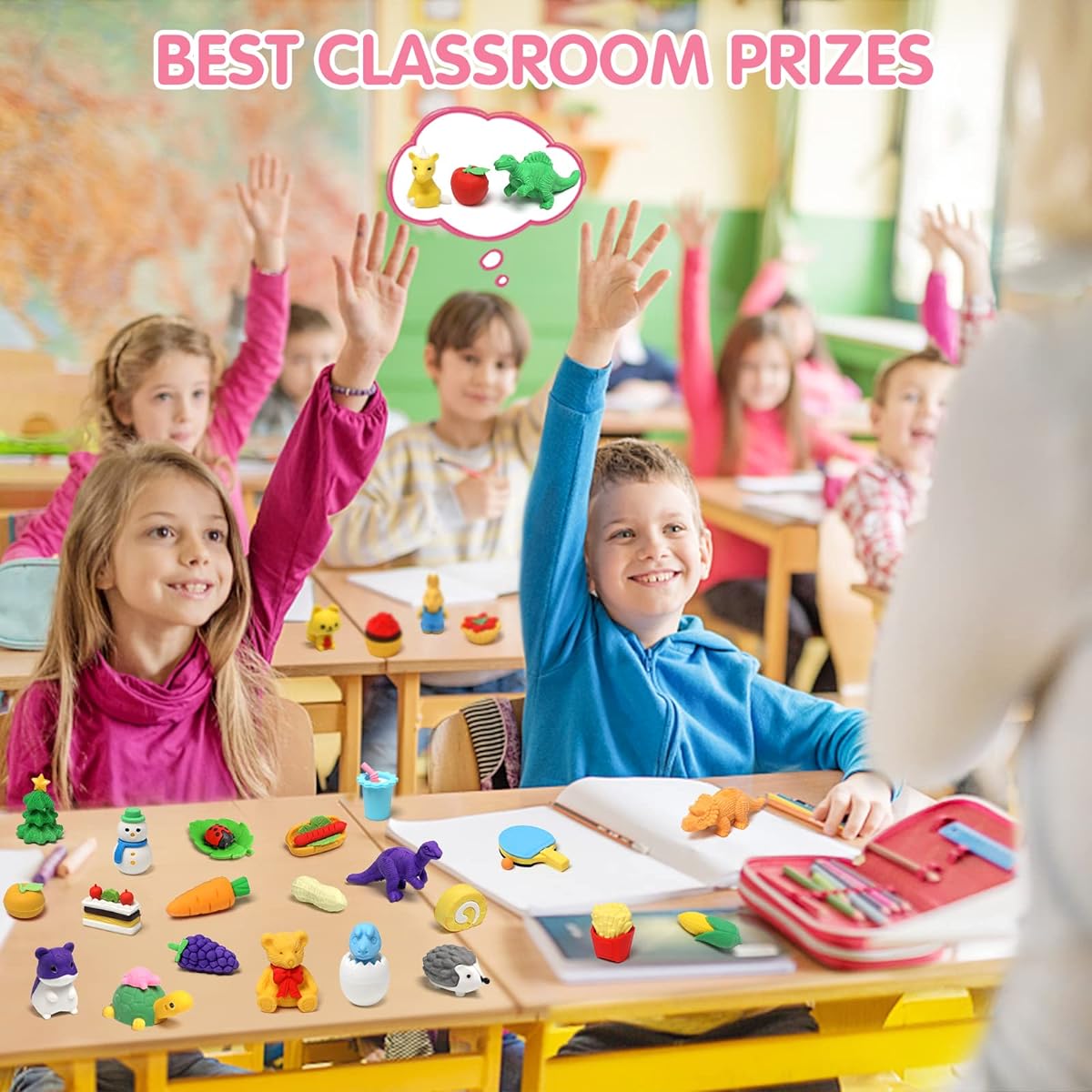 UMIKU 100 Pack Animal Pencil Erasers, 3D Desk Pets for Kids, Mini Puzzle Erasers, Take Apart Erasers for Students, Class Prizes, Rewards, Game Prizes, Treasure Chest, Back to School Supplies, Kids Party Favors, Gifts