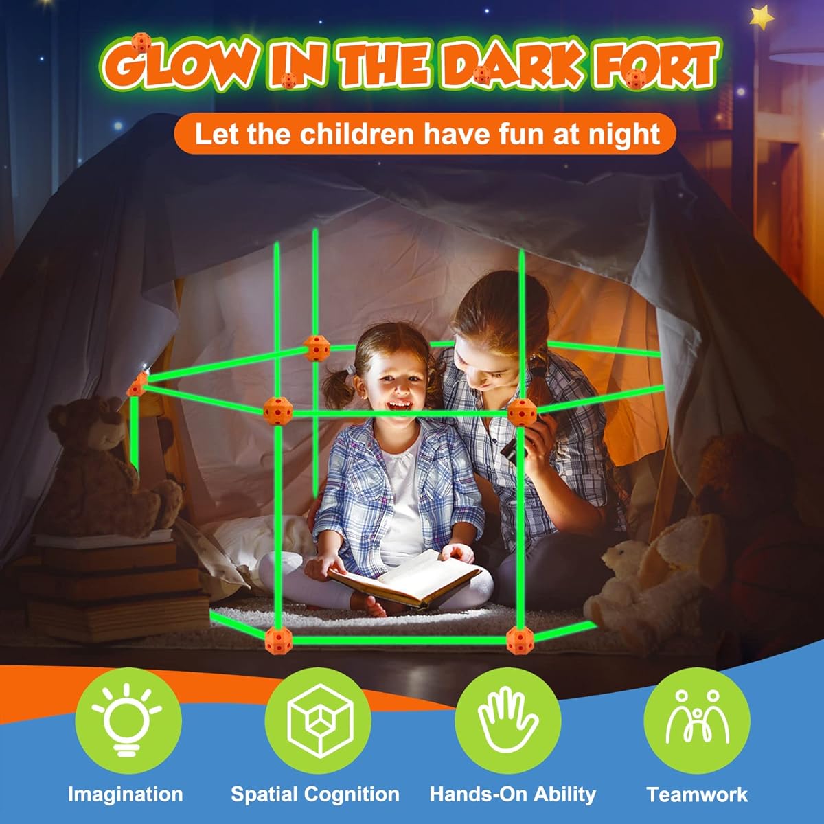 Getatoy Fort Building Kit for Kids - Glow in the Dark Creative STEM Building Toys Fun Fort Indoor Outdoor Toys Gifts for Boys & Girls Ages 5 6 7 8 9 10