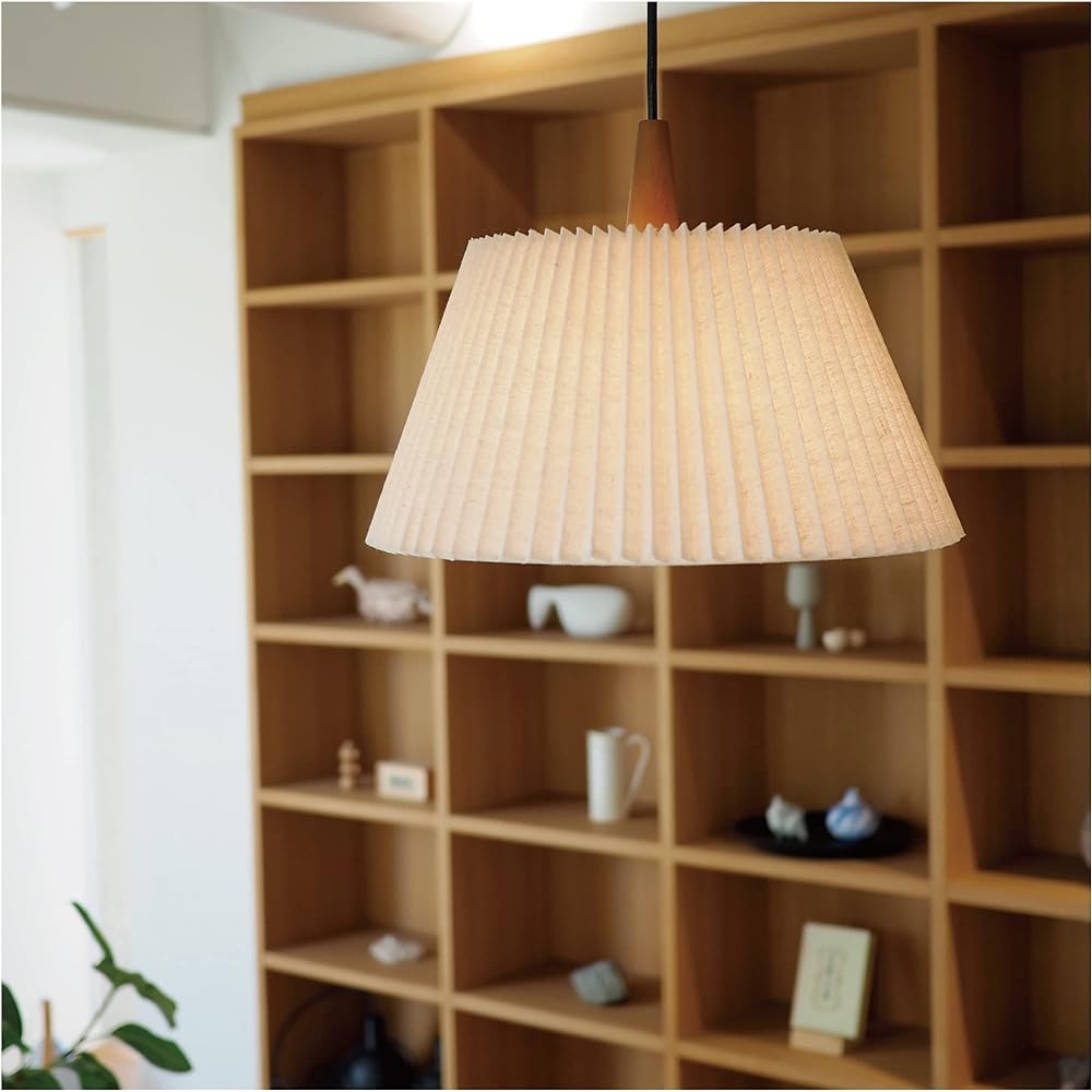 Interform Pendant Light LT-4179 Usva with LED Bulb Scandinavian Simple Wood Fabric Shade