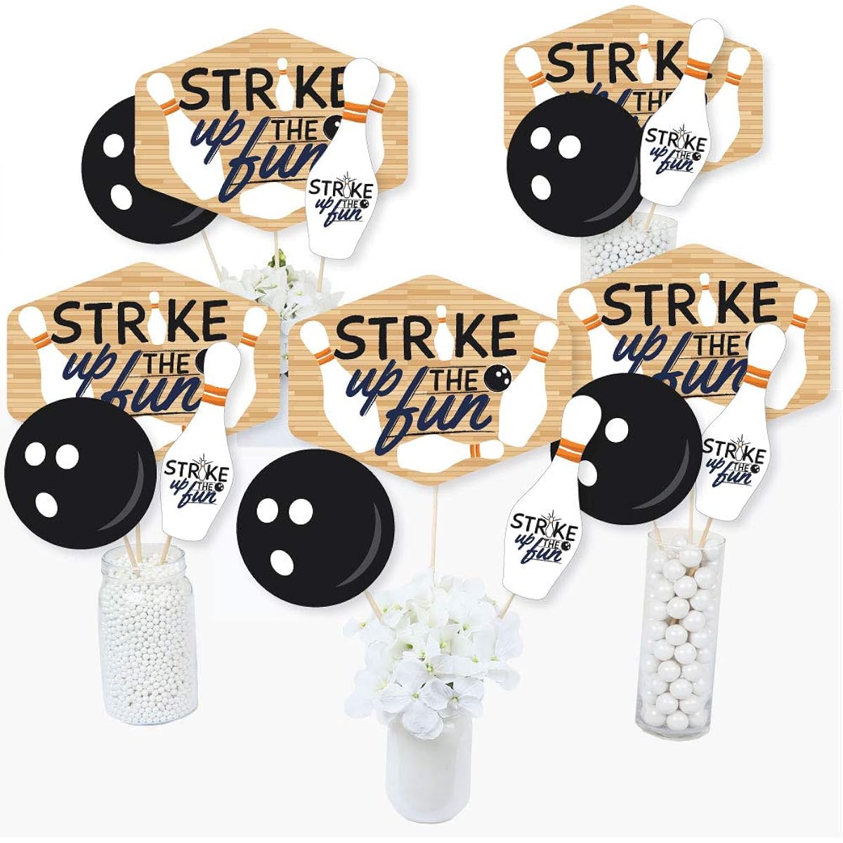 Big Dot of Happiness Strike Up the Fun - Bowling - Birthday Party or Baby Shower Centerpiece Sticks - Table Toppers - Set of 15