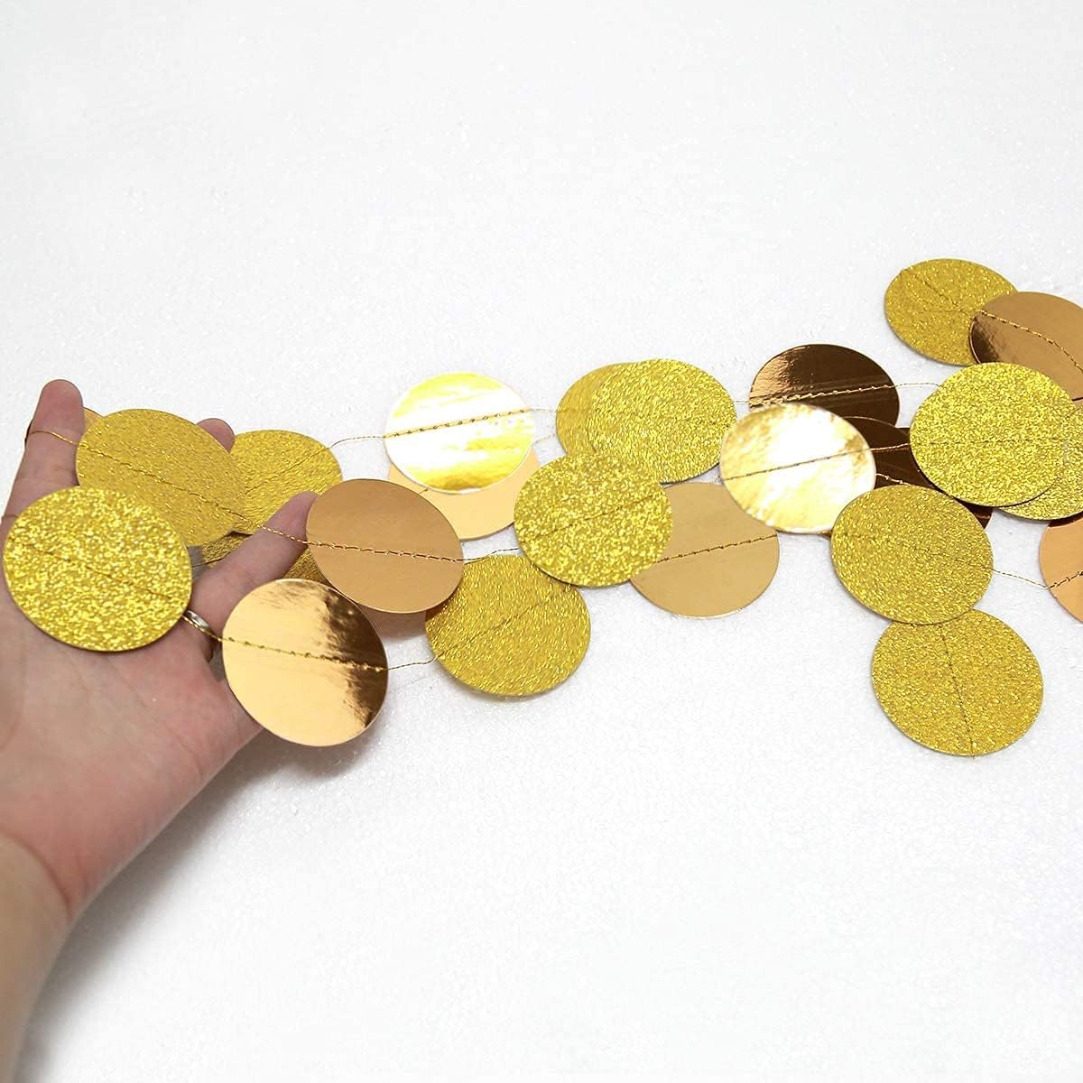 Decor365 Gold Circle Dot Garland Party Decorations Paper Polka Dot Streamers Hanging Decals Backdrop Bunting for Wedding Birthday Baby Shower Graduation New Year Christmas Home Garden BBQ