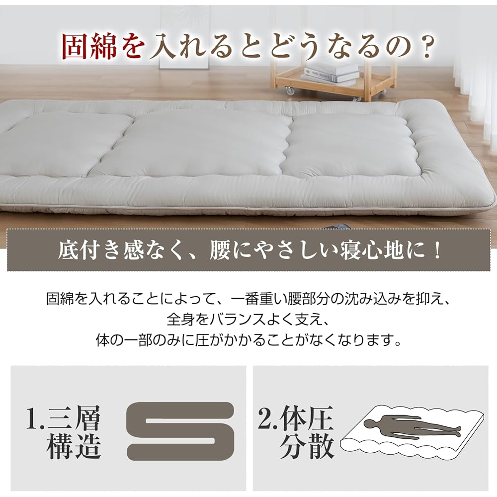 Matdeco Single Futon, Thick Thickness, approx. 7cm, Futon, Firm cotton, 3-layer structure, Body pressure dispersion, Volume, Lightweight, Tri-fold, Shikifuton, Does not get sagging, Moderate comfort, Antibacterial, odor resistant, Dust mite resistant, Wa
