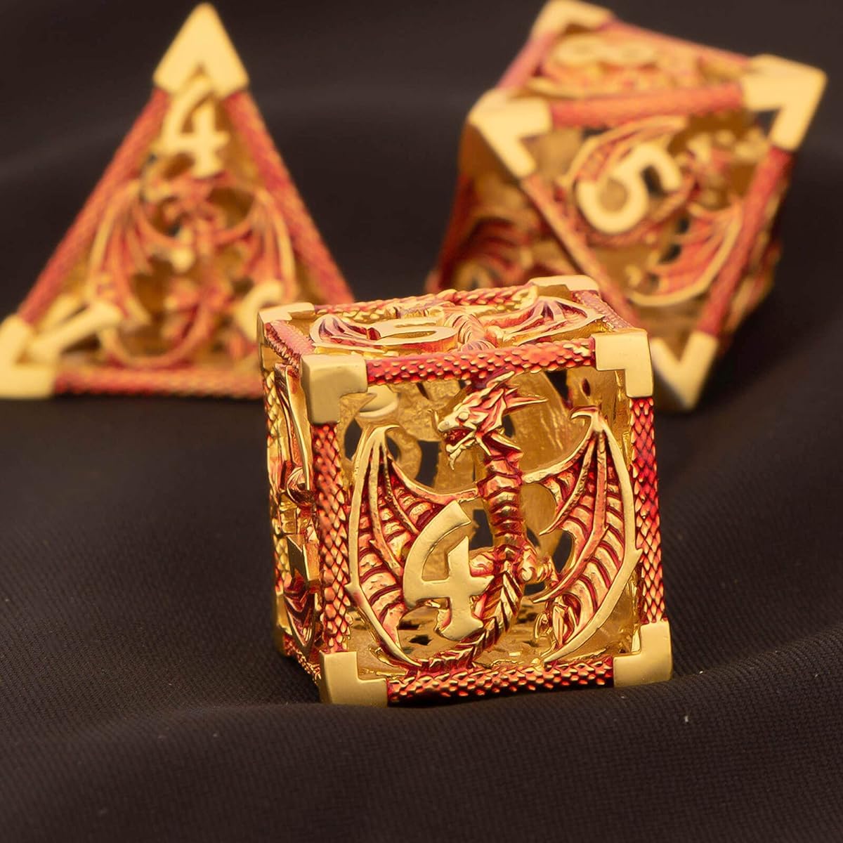 OUKELANWO Metal Hollow DND Dice Set D&D with Gift Box, Red Polyhedral Role Playing Dice, Dungeons & Dragons Dice, 7 Pieces RPG D&D Dice D20 D12 D10 D8 D6 D4