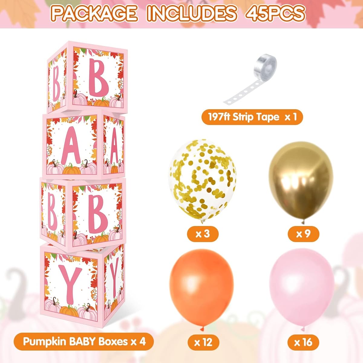 Pumpkin Baby Shower Decorations Balloon Box Girls Baby Block Decorations Little Pumpkin Baby Shower Fall Theme Gender Reveal Birthday Party Supplies (Pink)