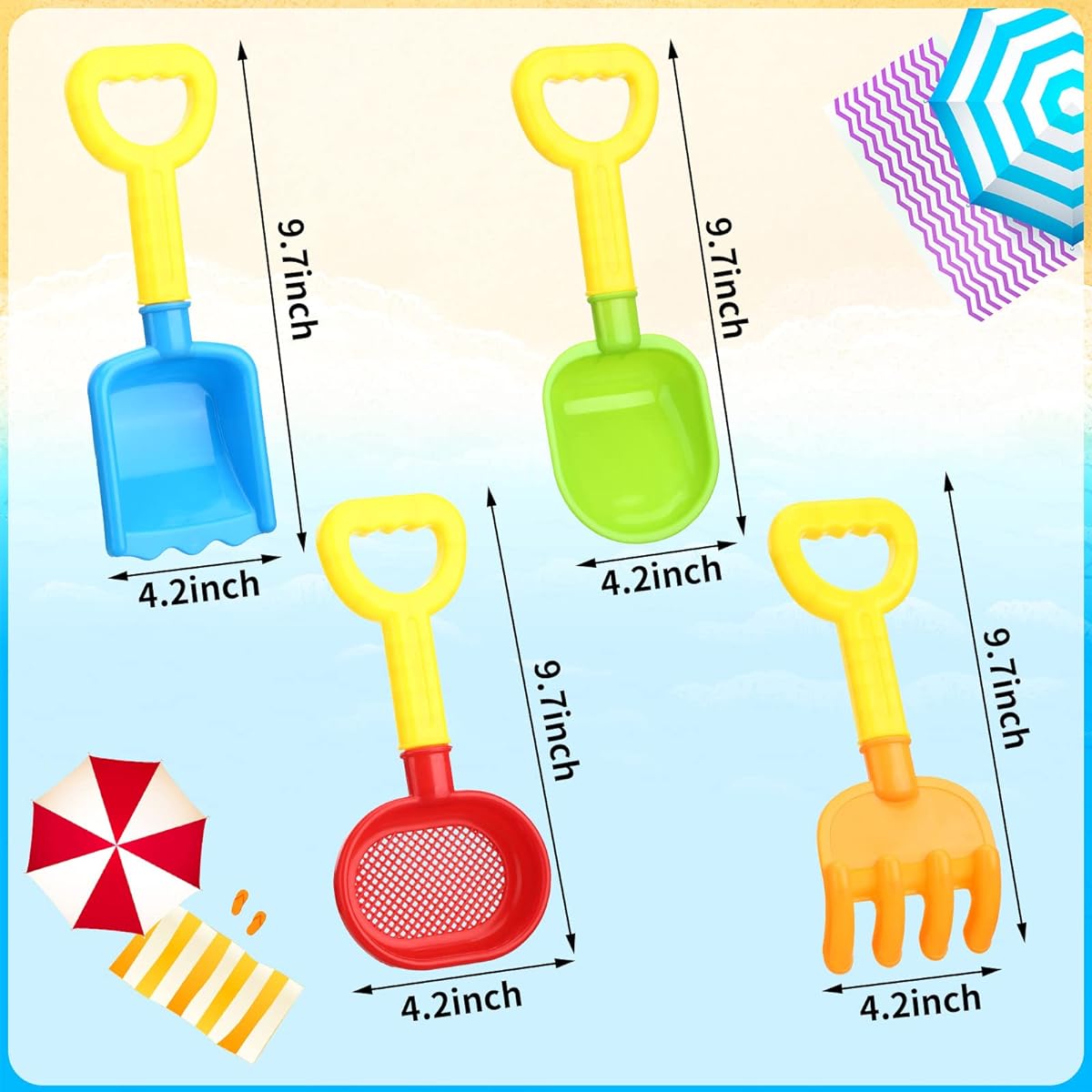 8 Pieces Kids Beach Sand Shovels Colorful Plastic Rake Beach Sand Sieve Toy Shovel for Teens Garden Beach Toys 4 Styles (Vivid Styles)