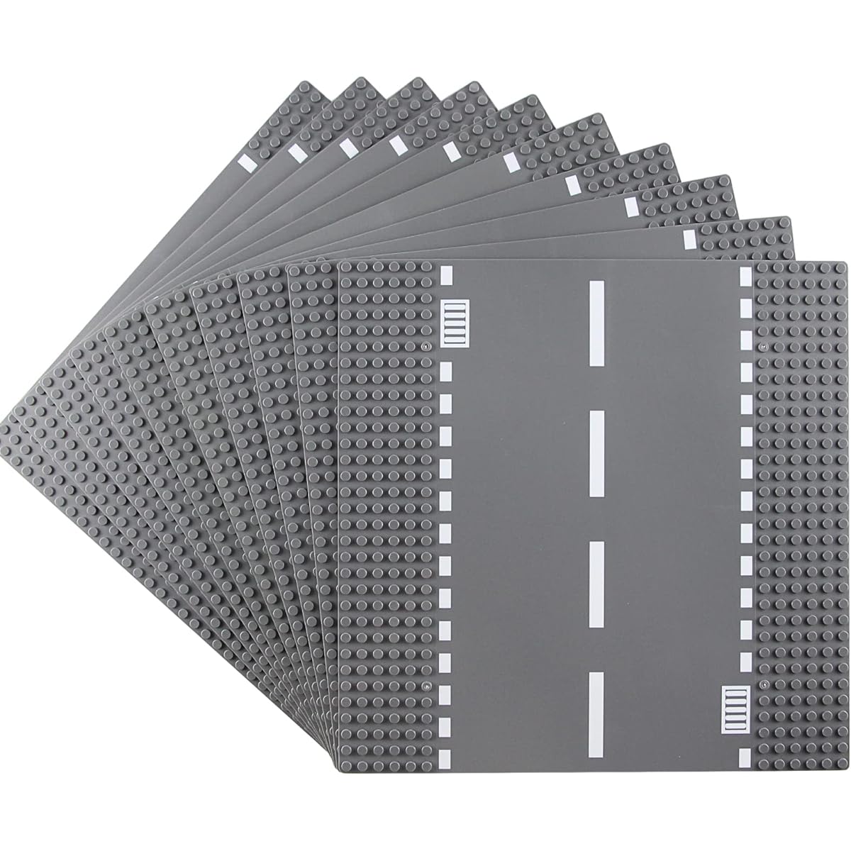 Feleph Classic Road Base Straight Plate Street Road Building Set 25 x 25cm Town Base Plate Compatible with Major Brands Building Bricks (Straight 10 Pieces)