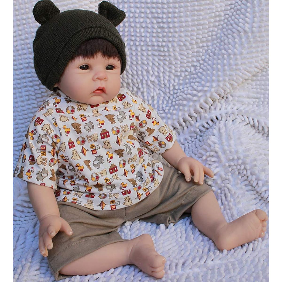 Reborn Baby Doll Boy 55cm 22inch Lifelike Silicone Newborn Baby Doll Realistic Baby with Magnet Pacifier Feeding Bottle