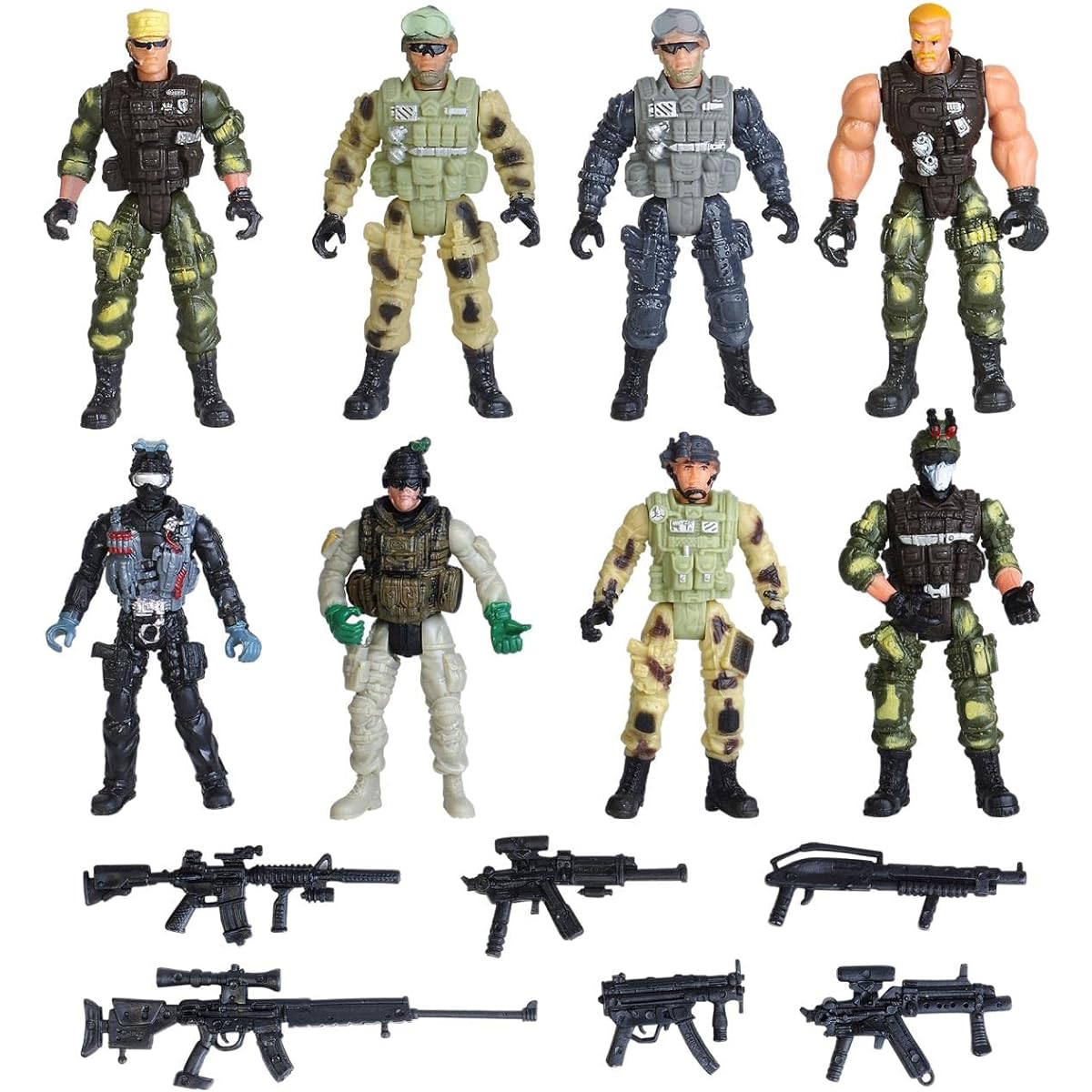 Military Toy Soldier Action Figure Playset US Army Men SWAT Team Military Weapons Accessories for Kids Boys Girls 8 Pack