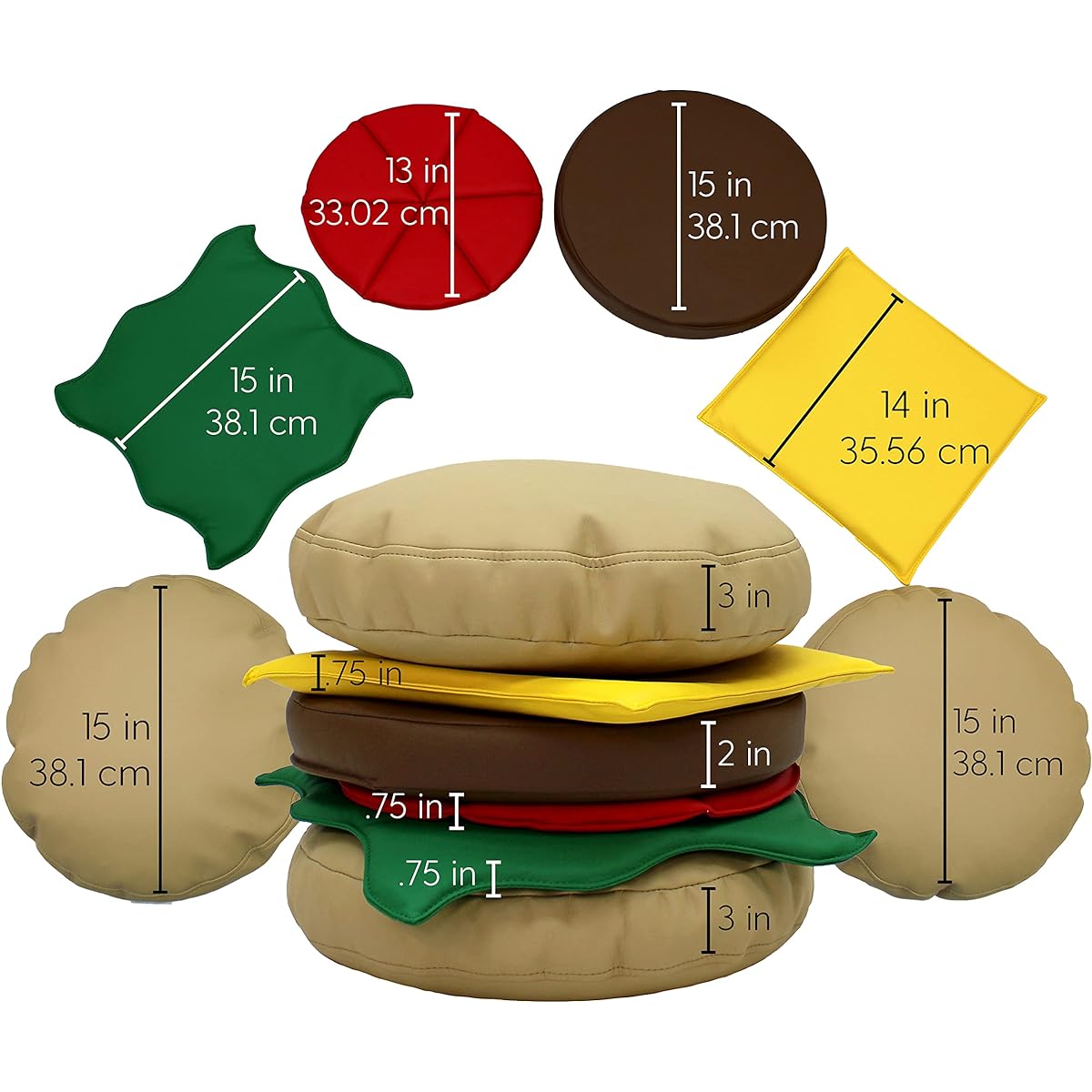 Factory Direct Partners 14010-AS SoftScape Stack-a-Burger Soft Playset - Pretend Fast Food Novelty Gift Set with Foam Patties (6 Pieces)