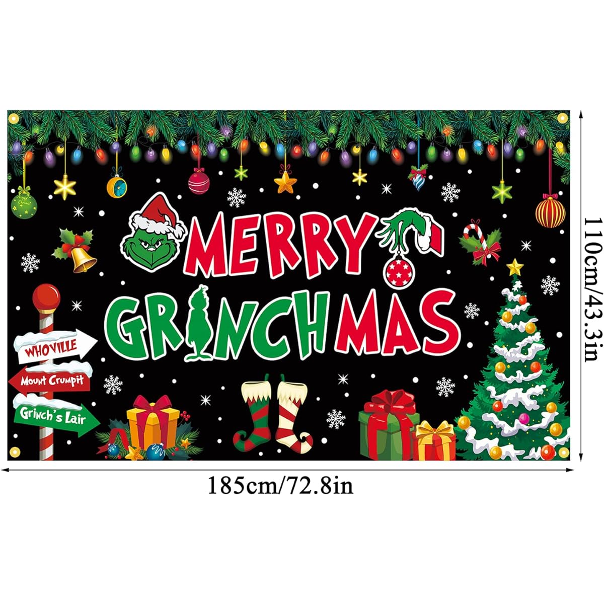 JKQ Merry Grinchmas Background Banner 73 x 43 inches Large Christmas Background Banner Christmas Party Decoration Christmas Holiday Baby Shower Birthday Indoor Outdoor Photo Booth Props