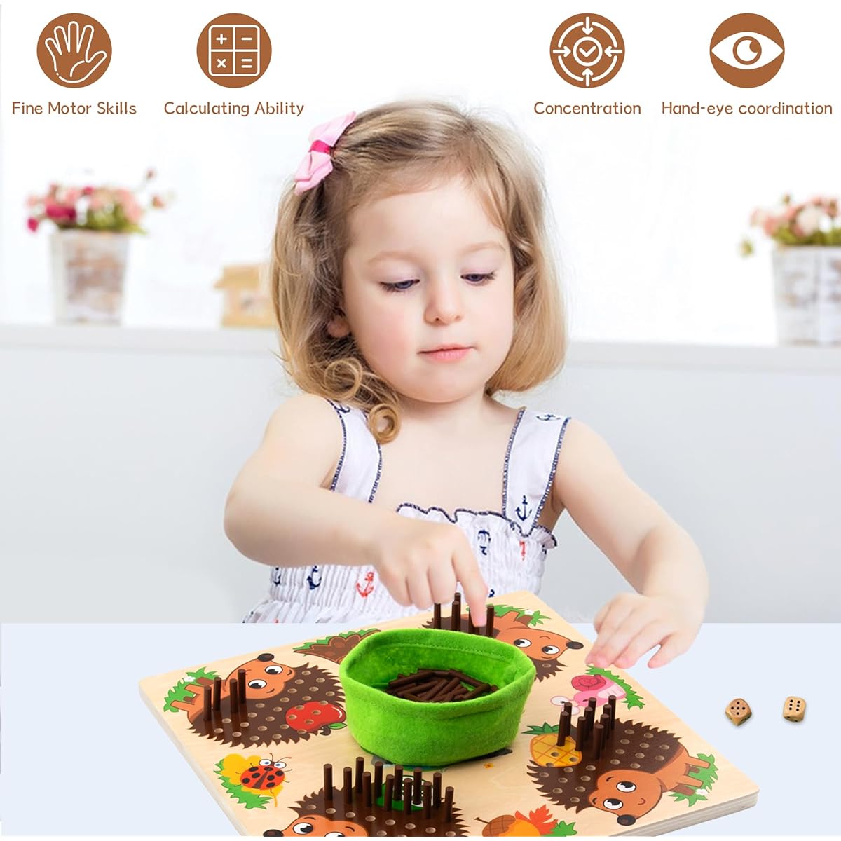 LUYITOM Montessori Toys for Toddlers Ages 3+ Counting Matching Game Early Education Hedgehog Board Game Fine Motor Skills Montessori Sorting Toy Birthday Gift Kids Party Favors