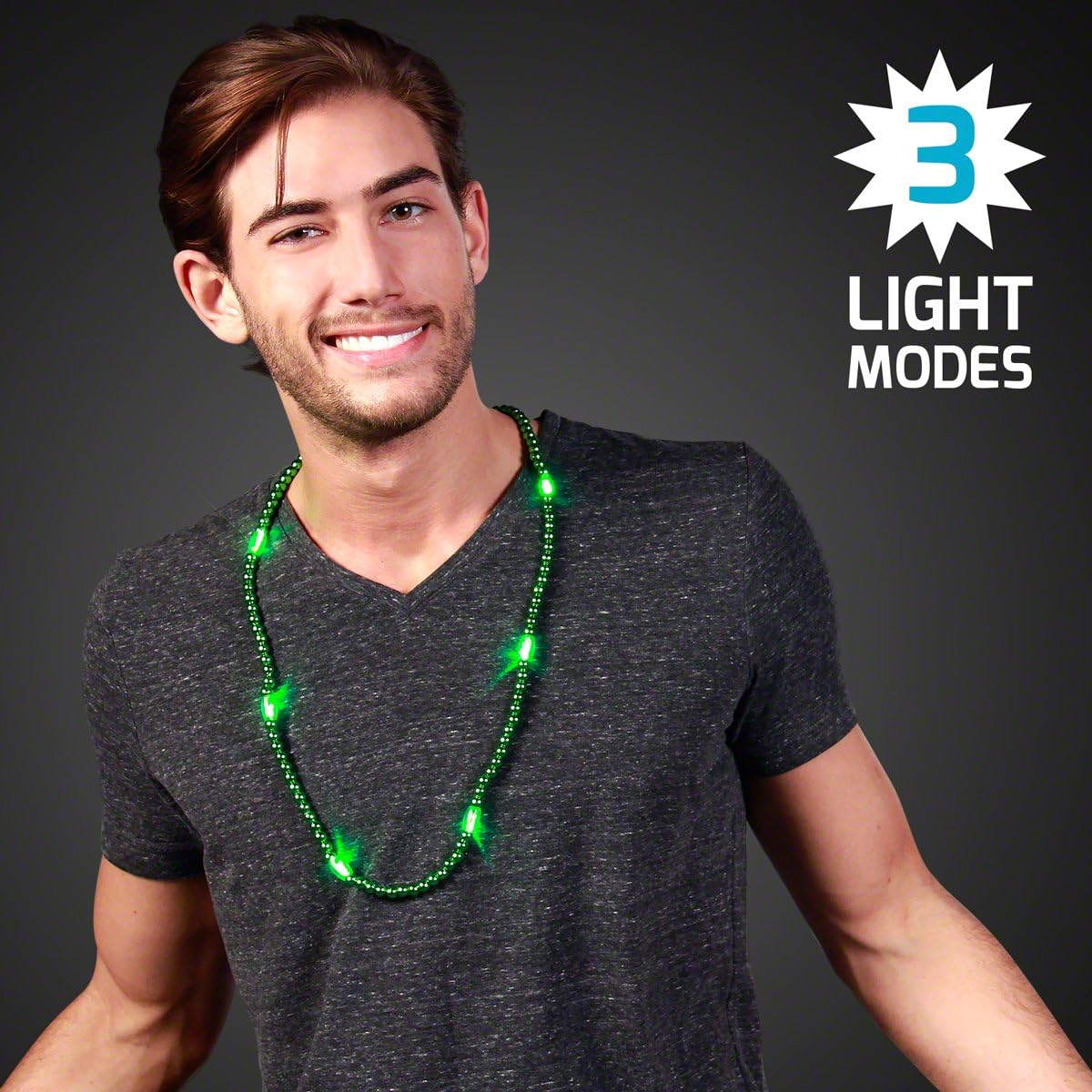 Green Light Up LED Mardi Gras Bead Necklace