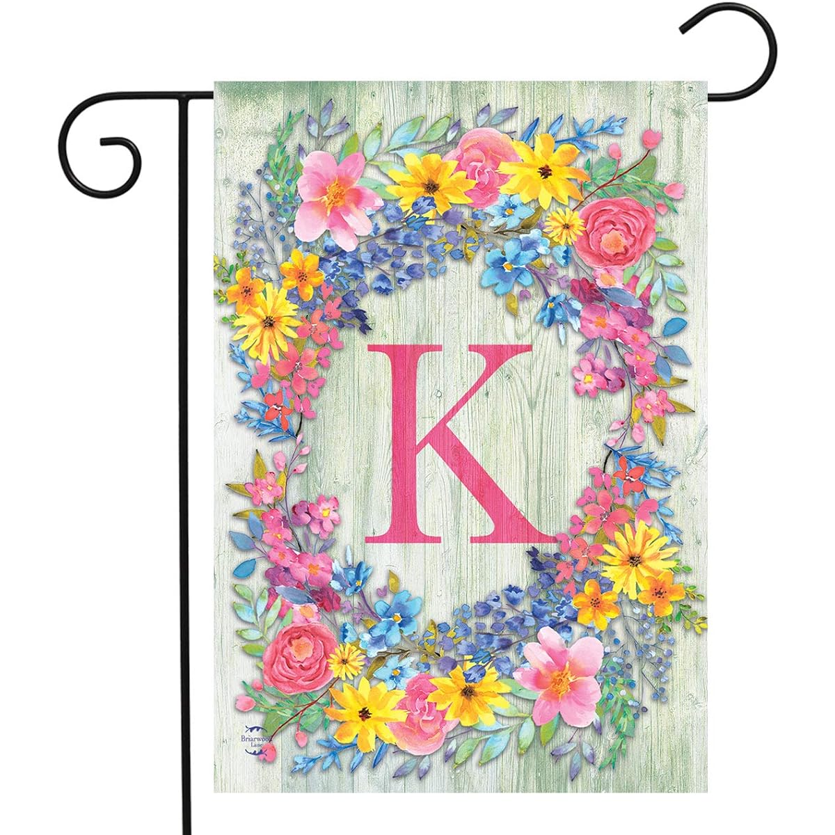 Spring Monogram Letter K Garden Flag Floral Wreath Briarwood Lane 18" x 12.5"