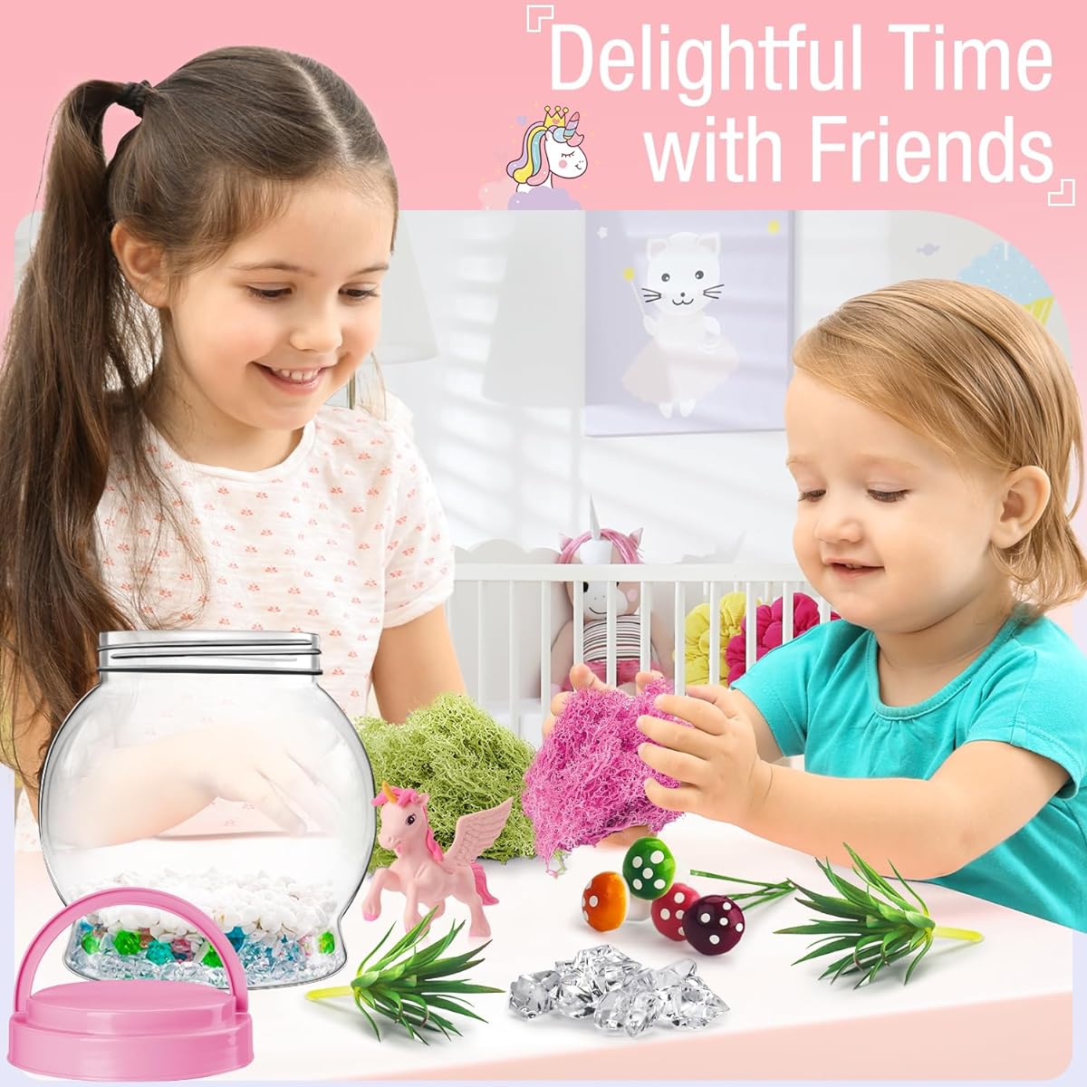 Unicorn Gifts for Girls Rainbow Light Up Unicorn Terrarium DIY Kit Kids Arts & Crafts Full Set for 4 5 6 7 8-12 Years Old Girls Birthday