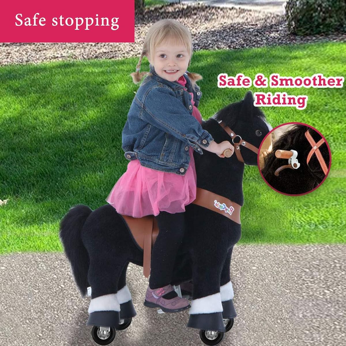 PonyCycle Official Walking Horse No Battery Mechanical Pony Black Giddy Up Pony Stuffed Animal Walking Animal Ages 3-5 Small N3183