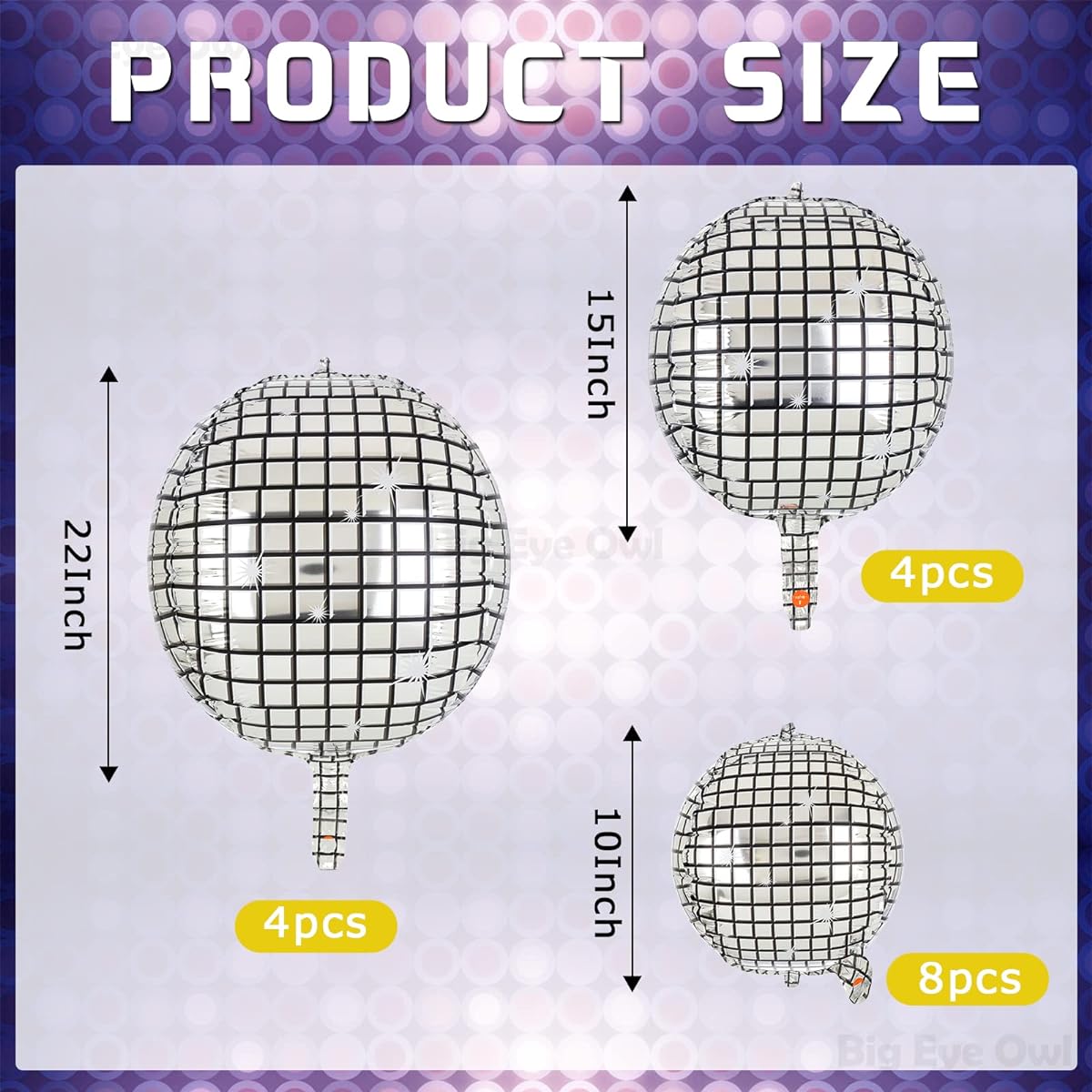 Disco Ball Foil 4D Balloons Silver 90s 80s Theme Disco Ball Mylar Balloons Metallic Mirror Party Decorations Big and Small Mirrors
